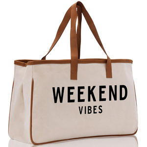 नए डिजाइन अतिरिक्त बड़ी क्षमता लोगो मुद्रित अनुकूलन योग्य निजीकृत कैनवास प्रारंभिक कपास समुद्र तट टोटे बैग चमड़े का हाथ - Product Image 5