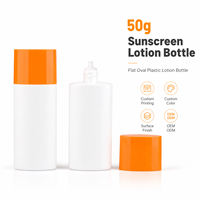 Flacon de lotion solaire ovale plat de 50 g, emballage cosmétique en plastique vide avec bouchon à vis orange pour étiquette privée OEM ODM