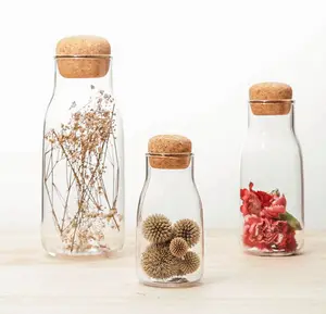 China Supplier 16 Oz Food Spice Milk Coffee Bean Glass Bottle Storage Jars With Wooden Cork Lid