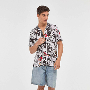Camicia da uomo bianca a forma regolare a fumetti in morbida viscosa da negozio hawaiana taglia Imperio - Product Image 1