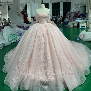 <span class=keywords><strong>Robe</strong></span> de bal de Quinceañera <span class=keywords><strong>rose</strong></span> <span class=keywords><strong>poudré</strong></span> Mct002, drapée, avec manches transparentes florales 3D, scintillante, pour fête des 15 ans, Jancember - Product Image 4