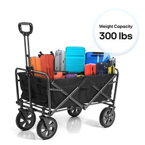 Chariot de jardin pliable noir pour l'extérieur, chariot de camping pliable avec frein et roues - Product Image 3