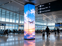 Écran LED numérique carré personnalisé P3.076 pour colonne intérieure, système d'affichage quadri-directionnel pour la communication commerciale et l'expérience de marque
