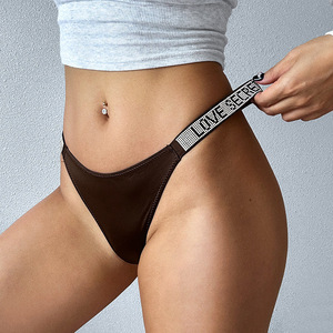 1047T Culotte string de fitness pour femme, style européen et américain, <span class=keywords><strong>sexy</strong></span>, en tricot uni, anti-bactérienne, fine, taille haute, à découpe latérale - Product Image 3