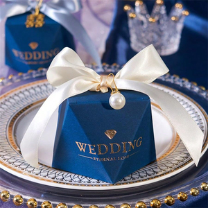 Boîte à bonbons de mariage de couleur bleue, élégante, boîtes à bonbons cadeaux, boîte à bonbons de mariage pour <span class=keywords><strong>les</strong></span> invités avec ruban en satin - Product Image 2