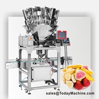 Machine de remplissage et de pesage pour pots et bouteilles de 200g de granulés de chocolat et de noix pour éclairs