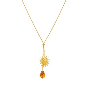 European American Fashion Retro Sun Necklace Gold Tone Brown Pendant Clavicle Chain Women's Jewelry Daily Party Wear - Product Image 5