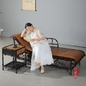 Bamboo Chaise Lounge Chinese Style Lacquered Bamboo Frame Tapered Legs Tilting Design Daybed Furniture - Product Image 4