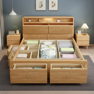 Letto Singolo o Matrimoniale in Stile Nordico 1,8m Colore Legno Naturale 1,35m Letto in Legno Massello <span class=keywords><strong>con</strong></span> Contenitore Cassetto Alto 1,2m - Product Image 1