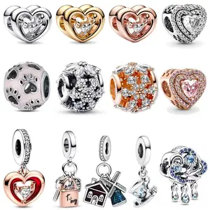 Breloques coeur creux avec cristal bricolage perles en vrac clé moulin à vent maison pendentif fit serpent chaîne grand trou perles charme européen en vrac