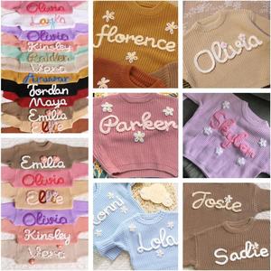 Pull en coton personnalisé pour bébé nouveau-né, idéal pour Noël, avec nom brodé, cadeau tricoté pour filles et garçons, multicolore, fabriqué en Chine - Product Image 3