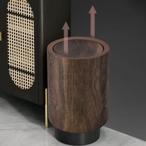 16L Dual-Layer Large Outdoor Trash Can Household Wood Grain <strong>Plastic</strong> Garbage <strong>Bin</strong> Rocking <strong>Lid</strong> for Living Room Kitchen Bathroom - Product Image 4