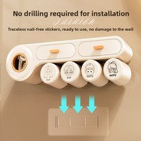 Support mural multifonctionnel créatif sans perçage pour brosses à dents avec rangement pour articles de toilette, distributeur de dentifrice et gobelet à bain de bouche