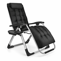 Chaise de plage pliante noire rembourrée avec table latérale et porte-gobelet, chaise longue d'extérieur zéro gravité