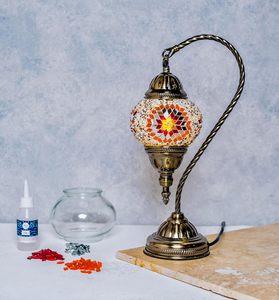Kit de Fabricación de Lámpara de Mesa Estilo <span class=keywords><strong>Aladdin</strong></span> con Mosaico Turco DIY, Lámpara de Noche de Cristal Colorido con Base de Bronce Antiguo - Product Image 1