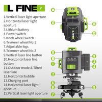 Niveau laser automatique Probon 4D 16 lignes 3D 12 lignes à auto-nivellement 360° vert avec trépied