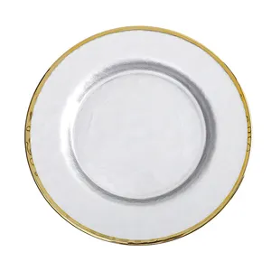 Современные элегантные стеклянные тарелки с зарядным устройством и золотым ободком