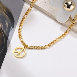 Collar con Colgante Redondo de Símbolo de Paz en Acero Inoxidable Chapado en Oro PVD de 18k para Mujer, con Cadena de Eslabones, para Regalo de Fiesta o Aniversario - Product Image 1