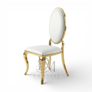 Round Back <b>Gold</b> Stainless Steel Wedding Reception <b>Chair</b> with White Cushion for Banquet Halls Wholesale Seating - Product Image 1