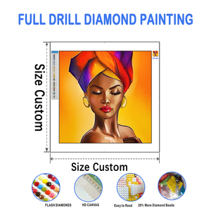 Peinture diamant 5D DIY pour décoration intérieure, motif <span class=keywords><strong>femme</strong></span> africaine noire, broderie au point de croix, mosaïque, perceuse carrée complète AB - Product Image 2