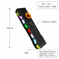 Lampe torche LED USB rechargeable 375lm, lampe de travail, laser vert UV 365nm, lumière latérale RGB, alarme sonore, clip magnétique, EDC