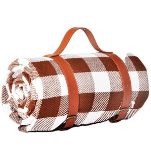 Large Picnic <b>Blanket</b> Waterproof With Leather Handle Camping Pads Striped Lattice Sand Proof Water Resistant <b>Beach</b> Mat - Product Image 1