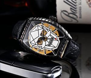 Montre à quartz unique pour papa, cadran crâne, boîtier tonneau argenté, bracelet en cuir noir gaufré croco - Product Image 3