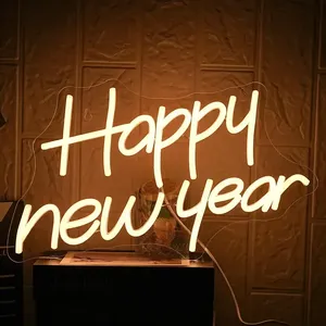 LED <b>Neon</b> <b>Sign</b> Happy New Year-Non-Waterproof Indoor Plastic Warm White <b>Light</b>-Up Wall Decor with Dimmable LED <b>Lights</b> for Home - Product Image 1