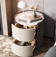 Table de chevet moderne intelligente la plus vendue avec cadre en bois, sangles en cuir, 2 tiroirs et éclairage LED pour chambre d'appartement