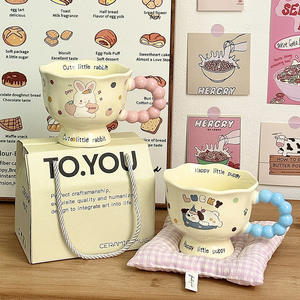 Cute Cartoon Ceramic <b>Mug</b> With Beaded Handle Rabbit And Dog Design For Girls Gift Present Occasion - Product Image 2