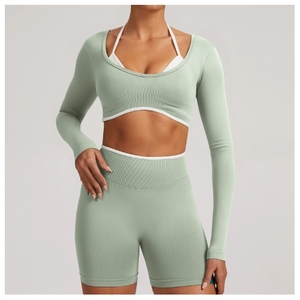 Ropa interior deportiva sin costuras de secado rápido transpirable Europea americana para mujer traje de <span class=keywords><strong>Fitness</strong></span> brocado melocotón cadera pantalones de Yoga elásticos - Product Image 3