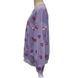 OEM Custom <strong>Sparkly</strong> Sequin and Affixed Cloth Embroidery Hearts Long Sleeve Crew Neck Pullover Tops Oversized Sweatshirt for <strong>Women</strong> - Product Image 3
