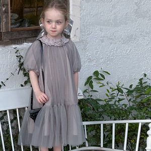 Abito Estivo per Bambine 2026, Nuovo Stile Coreano Occidentale, Gonna in Rete con Volant, <span class=keywords><strong>Elegante</strong></span> Vestito in Seta - Product Image 1