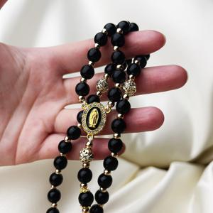 <span class=keywords><strong>Rosario</strong></span> Católico Vintage con Medalla de Nuestra Señora, Cuentas de Acrílico Negras, para Oración Religiosa, Meditación, Regalo - Product Image 4