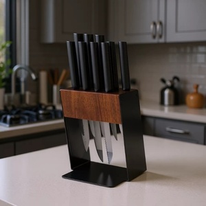 Ensemble de couteaux de chef japonais professionnels en acier inoxydable, couteaux de cuisine en titane noir avec bloc en bois - Product Image 6