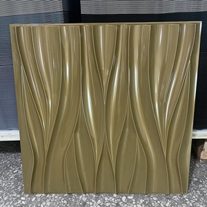Zj Nhà Máy Trực Tiếp Sóng Thiết Kế Kết Cấu Vàng 50*50Cm PVC Ba Chiều 3D Tấm Tường Trang Trí Phòng Khách Không Thấm Nước - Product Image 3