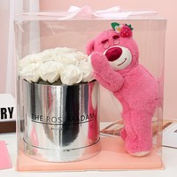 Populaire Mignon Ours en Roses Éternelles Cadeau Ours en Fleurs de Savon Peluche Seau à Étreindre Série Cadeaux Fleurs Artificielles