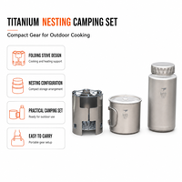 Set Peralatan Masak Camping Titanium Keith, Kompor Kayu Portabel, Panci, Botol Air untuk Hiking Outdoor