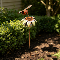 Décoration de jardin en métal décoratif, motif colibri et tournesol, effet rouillé, pour extérieur, pelouse, allée, jardin, ornement de cour