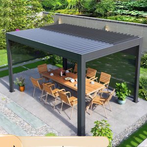 Pergola moderne motorisée en aluminium imperméable à toit à lamelles, gazebo bioclimatique de jardin extérieur avec éclairage LED - Product Image 2