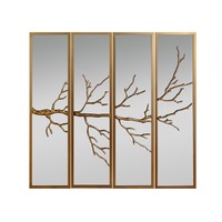 Ensemble de miroirs muraux contemporains en fer et résine, motif branche d'arbre, miroir décoratif à 4 panneaux pour la décoration du salon, de la chambre et de l'entrée