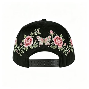 Casquette de baseball originale au design indépendant, ornée de feuilles en cristal et de strass, motif papillon gothique rétro, 5 panneaux en tissu Oxford - Product Image 2