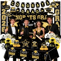 Artículos para Fiestas de Graduación con Temática Negra y Dorada, Decoración para el Lugar del Evento, Ambiente Festivo, Fondo para la Temporada de Graduación