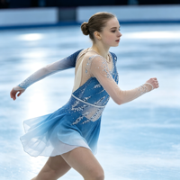 Robe de patinage artistique bleu et blanc dégradé, dos évidé, manches longues en maille, jupe ornée de strass pour enfants et adultes, compétition et performance