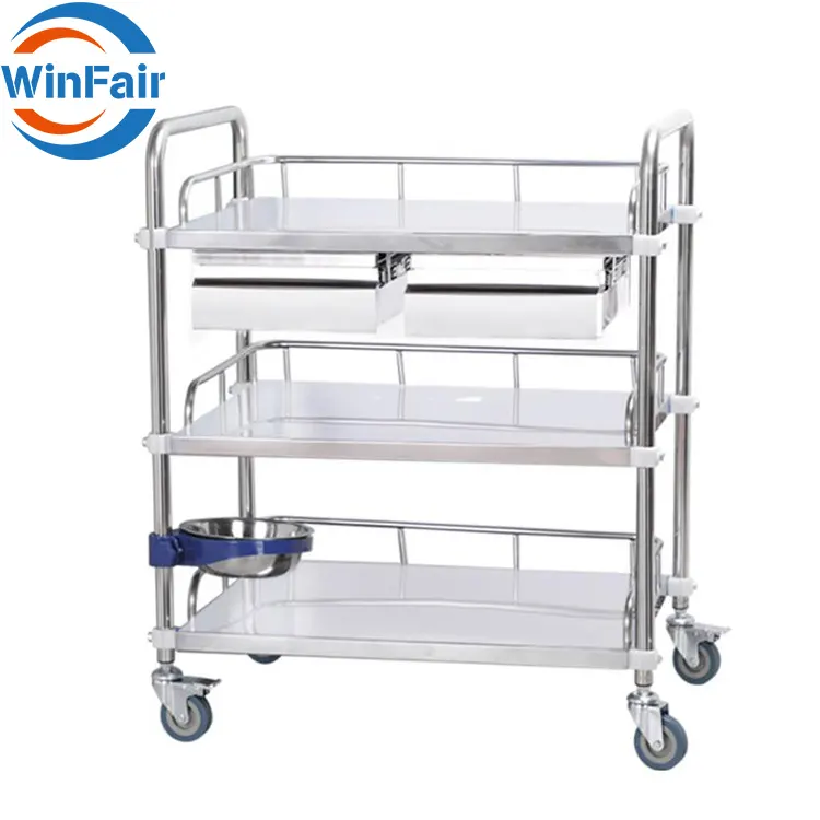 WinFair Chariot en métal pour soins infirmiers le plus vendu Chariot de traitement médical Chariot à médicaments à 2 tiroirs Chariot d'hôpital en acier inoxydable