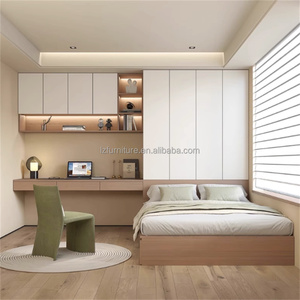 Custom Budget-Friendly Compact Bedroom Furniture Durable Solid Wood Bed <b>Desk</b> & Wardrobe Sets for <b>Small</b> Studio Apartments & Hotel - Product Image 2