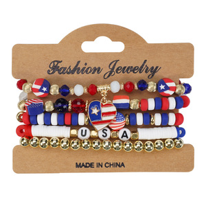 USA Independence Day Gift 4th of July Red White Blue Crystal Stackable American Flag Beaded <b>Bracelet</b> - Product Image 6