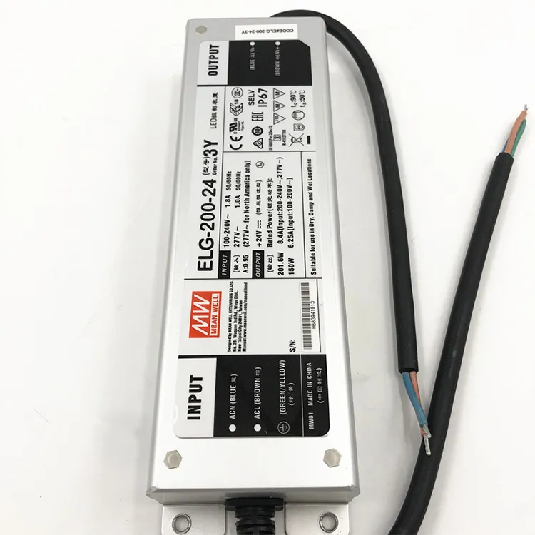 Meanwell 200W Elg 시리즈 200W Ip65 3 In 1 디밍 Led 드라이버 Elg-200-24A-3Ymax 투광 조명에 적합