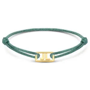 Custom Logo Signet Initial Symbol charm Satin Cord Bracelet Adjustable women Stainless Steel thin Rope bracelet summer Jewelry