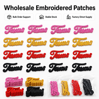 En stock : Patch Game Day Texas, badge brodé textuel à paillettes mélangées, étiquette à bordure scintillante pour vestes en jean personnalisées, en gros